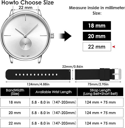 cobee Silicone Watch Bands 18mm 20mm 22mm Quick Release Replacement Watchbands Straps with Stainless Steel Buckle Soft Rubber Watch Band for Men