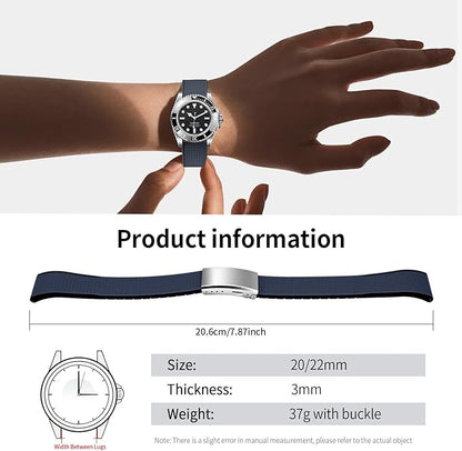 ULLCHRO FKM Rubber Watch Strap, Cut to Size Quick Release Fluororubber Watch Band Soft Replacement Watchband with Silver Milled Clasp for Men Women 18mm 19mm 20mm 21mm 22mm