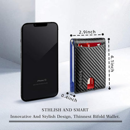 RUNBOX Slim Wallet for Men Genuine Leather RFID Blocking Bifold Minimalist Front Pocket Mens Wallet with Money Clip Thin Gift Box