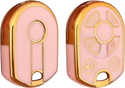 Keyless Entry Systems Key for Ford Key Fob Cover Shell with Keychain Fit for Ford Transit Mustang Fusion Lincoln Mercury Smart Key (4Buttons Gold-Pink)