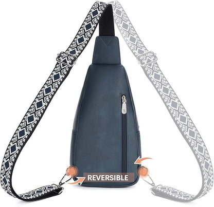 BOSTANTEN Sling Bag for Women Leather Crossbody Bag Vintage Cross Body Purse for Travel with Guitar Strap, Bohemian Style