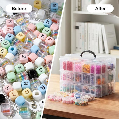 SGHUO Bead Organizer Box, 56 pcs Small Organizers, 3-Tier Stackable Storage Container Box for Art Craft Storage, Washi Tape, Kids Toys, Jewelry, Beauty & Sewing Supplies