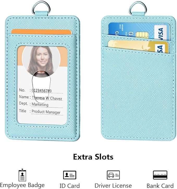 Leather Badge Holder and Adjustable Retractable Lanyards, Quick Release Buckle and Safety Breakaway Lanyards with Swivel Metal Clasp for Offices, Staff, Students, Employees