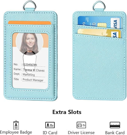Leather Badge Holder and Adjustable Retractable Lanyards, Quick Release Buckle and Safety Breakaway Lanyards with Swivel Metal Clasp for Offices, Staff, Students, Employees