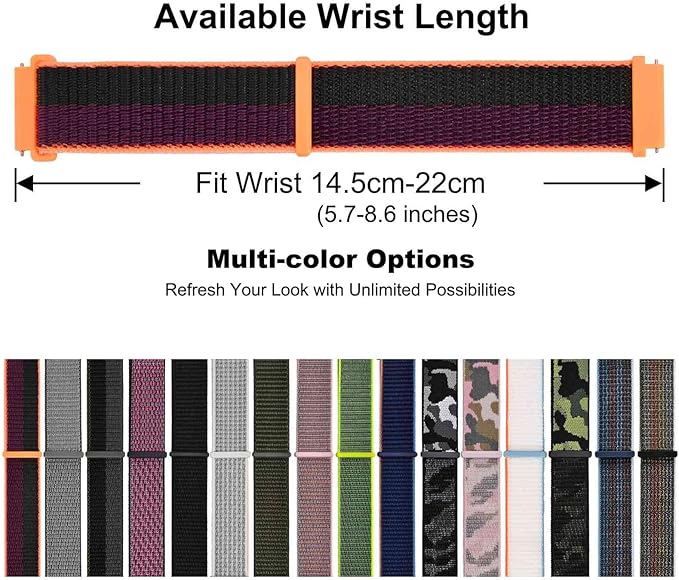 WOCCI 20mm Adjustable Nylon Watch Band, Quick Release Sport Loop Strap (Dark Berry)