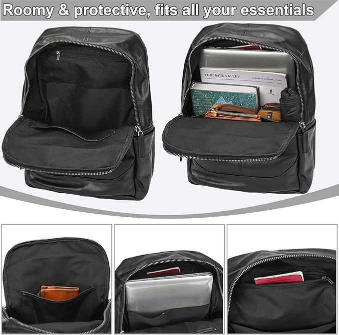Genuine Leather Backpack for Men & Women - 15.6 Inch Laptop Backpack, Durable Business Commute Bag with Multi-Pockets for Travel & Office