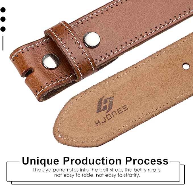 HJones Western Belts for Men without Buckle,Cowboy Belt Buckles for Men,1.5" Wide Genuine Leather Belt No Buckle