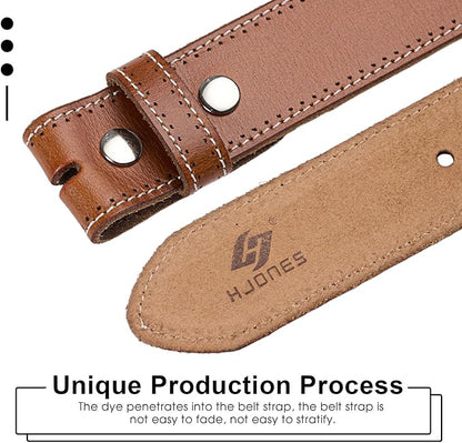 HJones Western Belts for Men without Buckle,Cowboy Belt Buckles for Men,1.5" Wide Genuine Leather Belt No Buckle