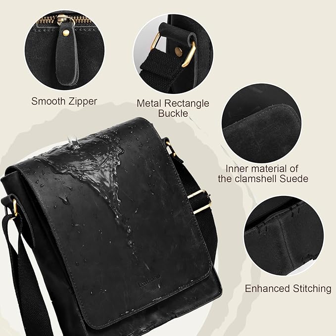 Leathario Crossbody Bag for Men Genuine Leather Small Messenger Shoulder Purse Side Vintage Satchel for Work Travel Daily