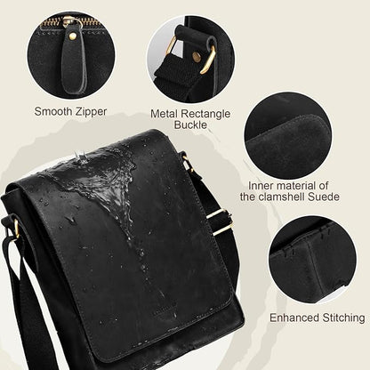 Leathario Crossbody Bag for Men Genuine Leather Small Messenger Shoulder Purse Side Vintage Satchel for Work Travel Daily