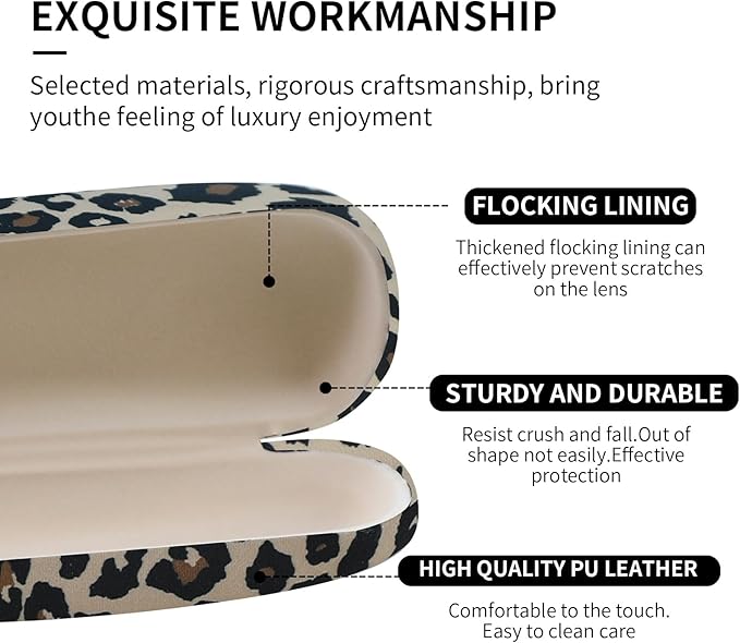 PERFECTSIGHT Hard Shell Eyeglasses Case, PU Leather Protective Glasses Case, Cute Eyeglass Case for Women Men Girls