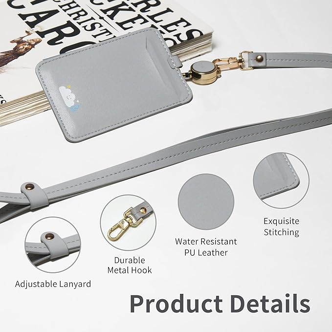 EKAX ID Badge Holder with Adjustable Lanyard & Retractable Badge Reel Clip, Double-Sided Card Holder for Office, Bus Pass, Student, Nurse, Police, Teacher-Puffy Cloud