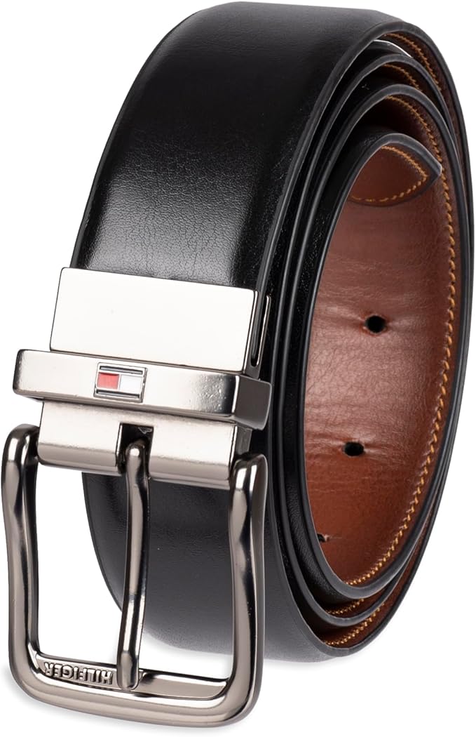 Tommy Hilfiger Men's Reversible Leather Belt, 2‑in‑1 Design for Dress Or Casual Wear