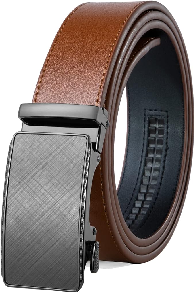 Founders & C Men's Ratchet Belt 1 3/8",Leather Dress Belt Adjustable with Click Sliding Buckle Trim to Exact Fit