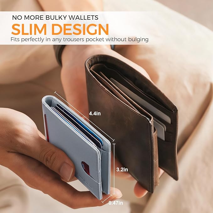 RUNBOX Slim Money Clip Wallets for Men RFID Blocking 11 Card Holder Minimalist Small Leather Bifold Men's Front Pocket Wallet Gift Box