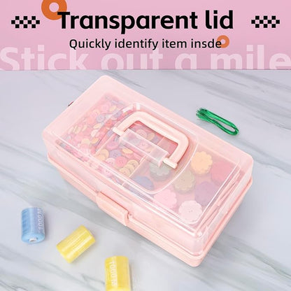 TERGOO 12.5in 3-Layer Multipurpose Craft Organizers and Storage with Adjustable Dividers, Portable Tackle Box, Folding Art & Craft Case for Medicine, Tool, Sewing Organizer (Pink)
