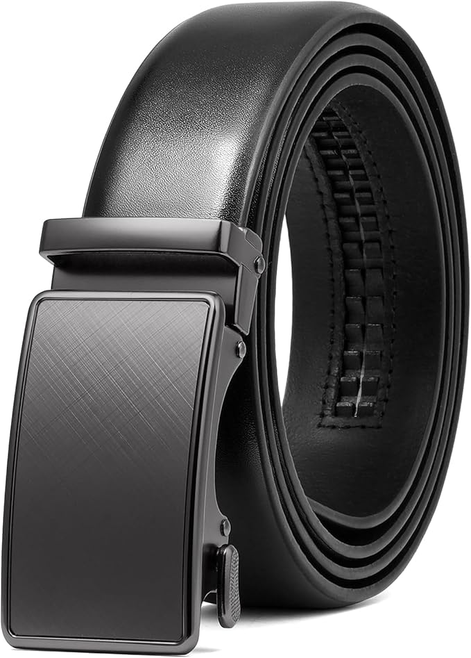 SENDEFN Men's Leather Belt - Automatic Ratchet Slide Buckle, Easy Trim-to-Fit Function, Packaged with Gift Box