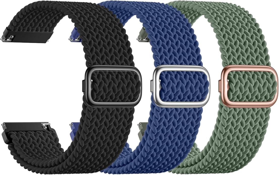SNBLK 3 Pack 18mm 20mm 22mm Braided Watch Band Compatible with Garmin Vivoactive 5 Watch Bands/Vivoactive 6/3/4s, Quick Release Adjustable Elastic Nylon Loop Strap for Venu 3S/2S/Venu 3/2 Women Men