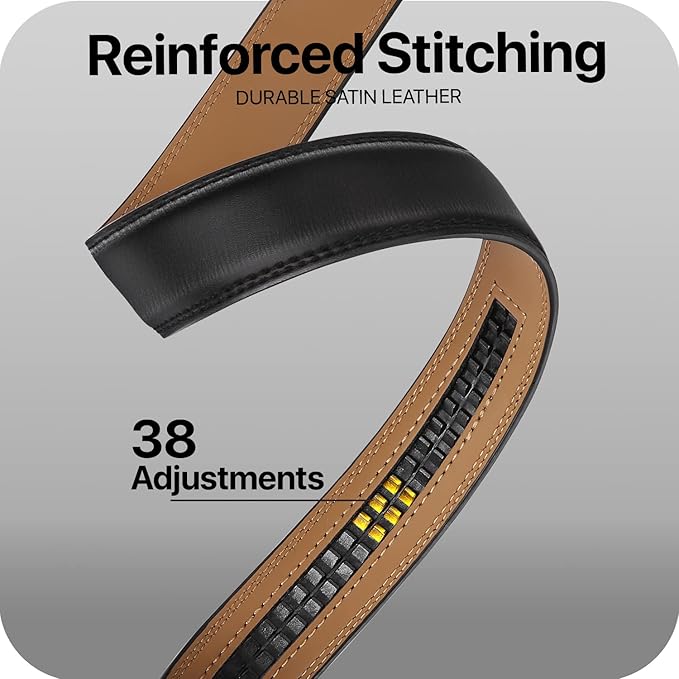 Marino Avenue Ratchet Belt for Men. Adjustable Leather Dress Belt with 38 Easy to Click Into Place Ratchet Closures.