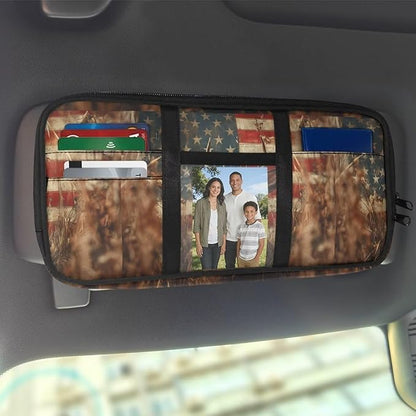 Deer Print Car Sun Visor Organizer 11.81 x 5.9 Inch Car Storage Pouch Holder Multi-Pocket Auto Interior Accessories Pocket Organizer for Card Pen Phone