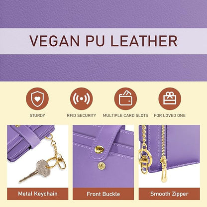 Jogjam Purple Rfid Ladies Wallet, Small Slim Thin Compact Credit Card Women Wallet, PU Leather Bifold Cash Zipper Coin Pocket ID Window for Female
