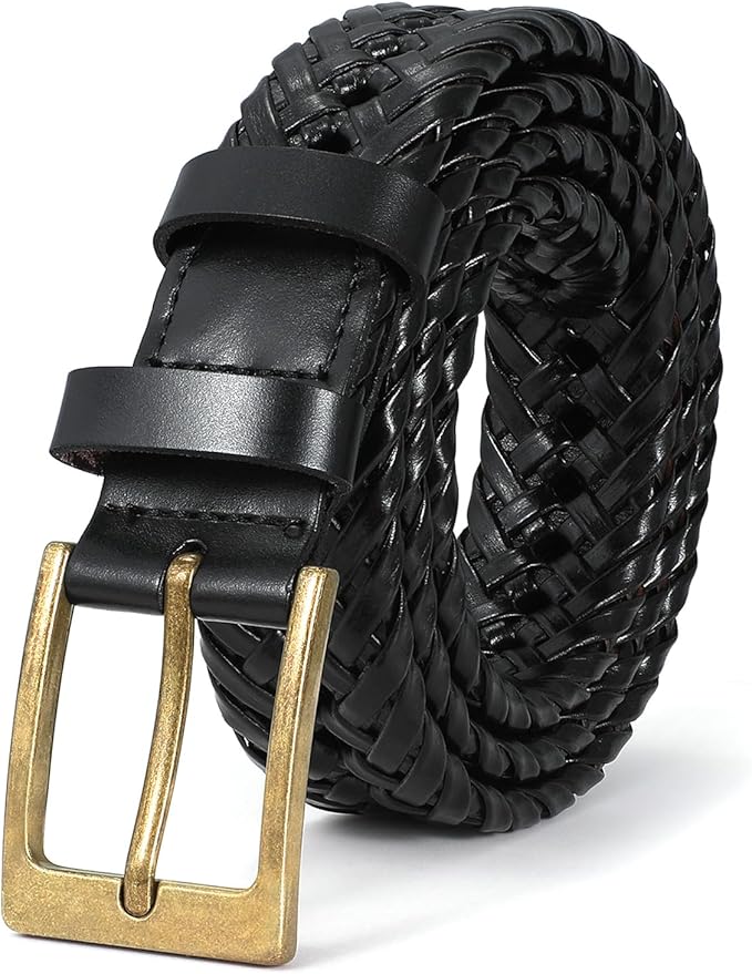 BELTROAD Braided Leather Belt for Men Casual Jeans Golf, Men's Leather Woven Alloy Buckle Hand Braided Belts Gift for Men