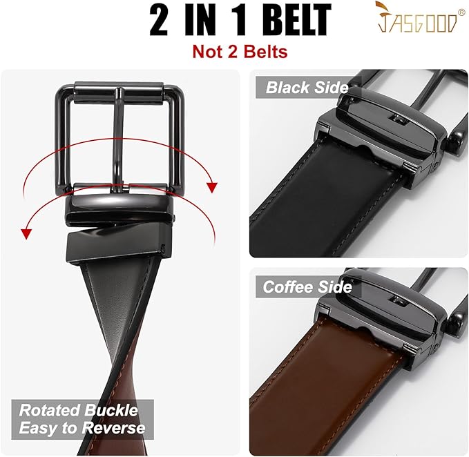 JASGOOD Men's Belt, Reversible Leather Belts for Men for Dress Pants, One Reverse For 2 Sides Casual Belt