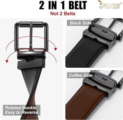 JASGOOD Men's Belt, Reversible Leather Belts for Men for Dress Pants, One Reverse For 2 Sides Casual Belt