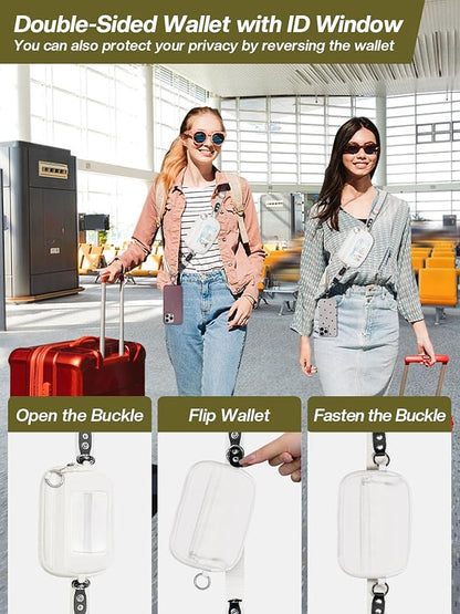 Tiostep Clip and Go Strap for Phone with Wallet Crossbody Phone Lanyard Adjustable and Detachable RFID Wristlet Wallet with ID Window and Zipper, Cream