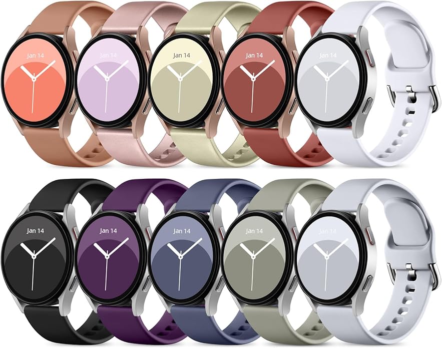 DaQin 10 Pack Bands Compatible with Samsung Galaxy Watch 7/6/5/4 40mm 44mm/Watch 6 Classic 43mm 47mm/Watch 5 Pro 45mm/Watch 4 Classic/Active 2 Band, 20mm Soft Silicone Sport Strap Wristbands Women Men