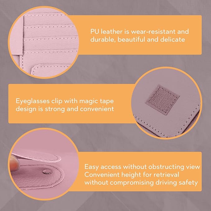 Car Sun Visor Organizer, Multifunctional Auto Visor Document Holder with Sunglasses Clip, Universal Car Interior Accessories Organizer for Drving License, Card, Pen (Pink)