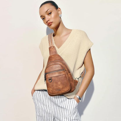 Leresas 7L Sling Bag for Women Men Vegan Leather Crossbody Bags Fanny Pack Purse Backpack Over Shoulder Bag Travel Anti Theft