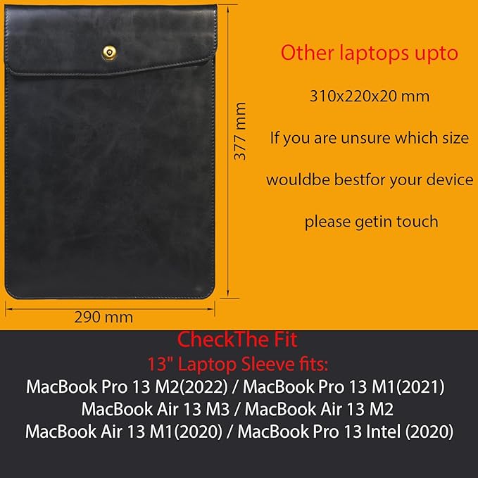 Leather Laptop Sleeve 13 Inch Compatible with MacBook Neo 13" 2026 & MacBook Air/Pro 13" (M5/M4/M3/M2/M1, 2025-2018), Magnetic Buckle Closure Protective Case Cover,Black