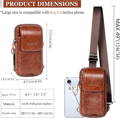 Small Crossbody Bag for Men Women - Genuine Leather Mini Sling Bag with Charging Port