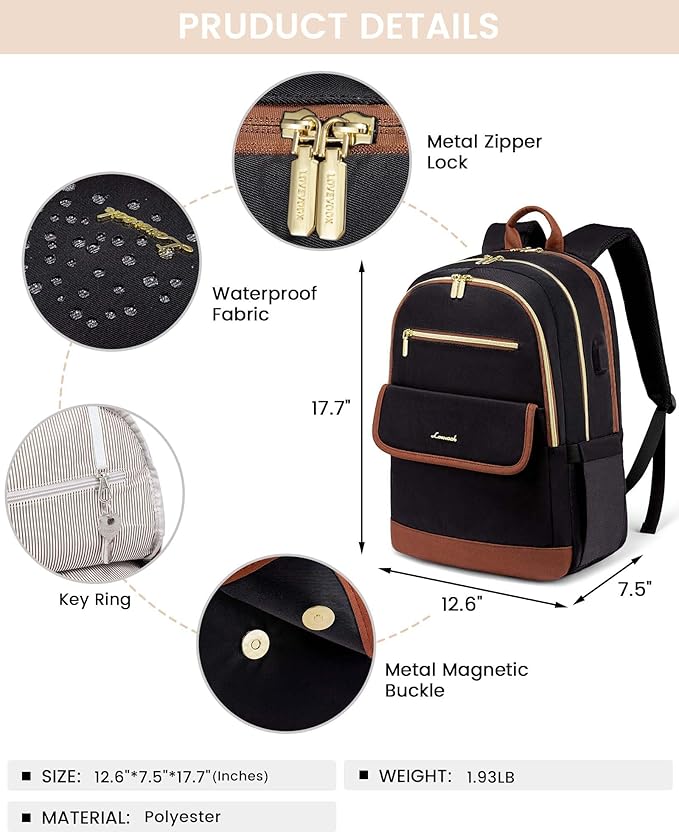 LOVEVOOK Laptop Backpack for Women,15.6 Inch Fashion Travel Backpack with USB,Large Capacity Backpack Purse,Water-resistant fits College Work Business Travel