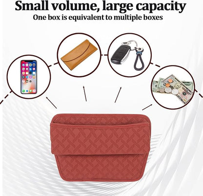 Car Seat Gap Filler Organizer, Leather Console Side Gap Filler Storage Box for Storing Phones Keys, No-Drop Automotive Seat Crevice Blocker Organizer, Universal for Truck SUV Sedan (Red)