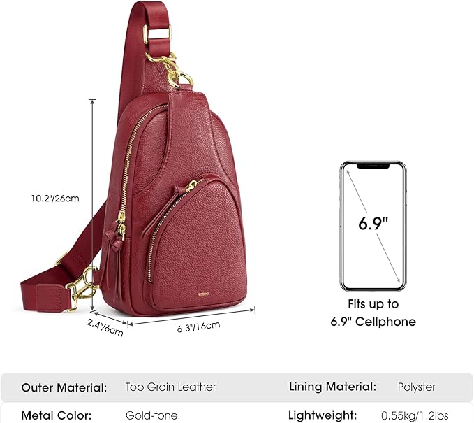 Kattee Sling Bag for Women, Leather Fanny Packs Crossbody Purse, Small Chest Bag with RFID Blocking, Red