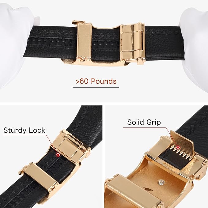 Aurolran Men&Womens Leather Dress Belt Business Automatic Buckle Belt Color-Black Silver Gold