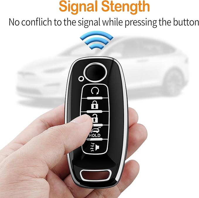 Sindeda for Nissan Key Fob Cover with Keychain Soft Full Protection Key Shell Key Case Compatible with 2023 2024 2025 Pathfinder Kicks Rouge(Silver, 5 Buttons)