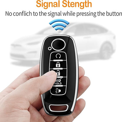 Sindeda for Nissan Key Fob Cover with Keychain Soft Full Protection Key Shell Key Case Compatible with 2023 2024 2025 Pathfinder Kicks Rouge(Silver, 5 Buttons)
