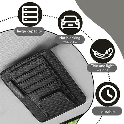 Car Sun Visor Organizer, Multifunctional Auto Visor Document Holder with Sunglasses Clip, Universal Car Interior Accessories Organizer for Drving License, Card, Pen (Carbon Fiber Black)
