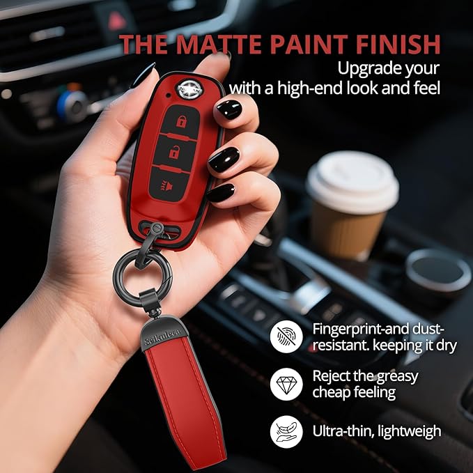 For Nissan Key Fob Cover Accessories- Matte TPU Key Fob Cover with Leather Keychain for 2023 2024 2025 2026 Rogue Pathfinder Versa 2025 2026 Sentra Patrol Armada Smart and More
