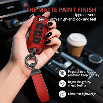 For Nissan Key Fob Cover Accessories- Matte TPU Key Fob Cover with Leather Keychain for 2023 2024 2025 2026 Rogue Pathfinder Versa 2025 2026 Sentra Patrol Armada Smart and More
