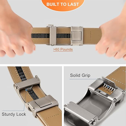 GAEKEAO Men's Belt Suede Leather Ratchet Belt for Men Micro-Adjustable Buckle for Dress, Casual & Everyday Wear, Trim to Fit