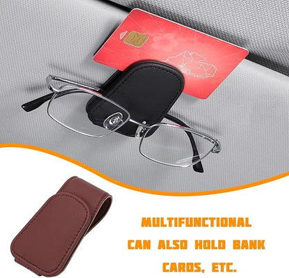 Sunglasses Holder for Car Visor, Microfiber Leather Magnetic Sun Visor Eyeglasses Hanger & Ticket Card Clip, Multi-Function Automotive Interior Glasses Mount, Universal Fit (Wine Red)