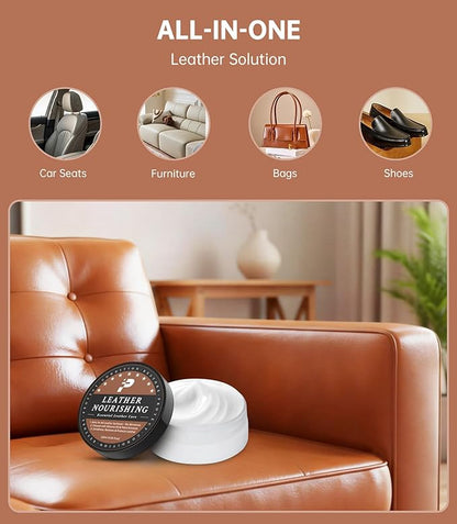 Leather Conditioner - 2 Pack, All-In-One Leather Care Treatment for Couch, Bag & Furniture Salve, Restores Softness & Shine, Safe for Purses, Shoes, Sofa, Boots, Car Interior, Family & Pet Safe