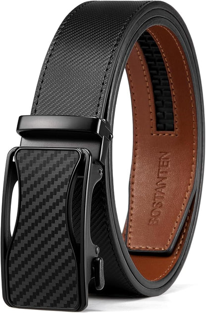 BOSTANTEN Mens Belt Leather Ratchet Belt For Men Dress and Casual with Adjustable Buckle, Trim to Fit