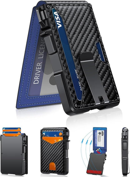 ZALVEX Wallet for Men, Mens Minimalist Wallet 9-13 Cards, Slim Compact Wallet with Money Clip & ID Window, RFID Blocking Smart Pop Up Card Wallet, Metal Aluminum Credit Card Holder Bifold Wallet