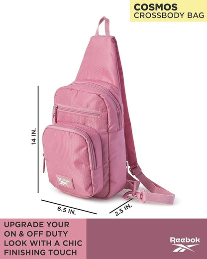 Reebok Unisex Crossbody Sling Bags – Compact Convertible Strap Cross Body Bag Travel Sling Bag - Gym & Travel Essential, Cosmos Rose