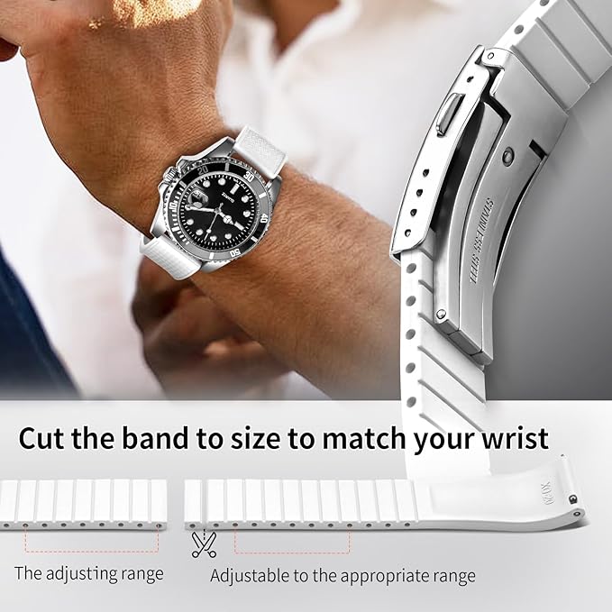 ULLCHRO FKM Rubber Watch Strap, Cut to Size Quick Release Fluororubber Watch Band Soft Replacement Watchband with Silver Milled Clasp for Men Women 18mm 19mm 20mm 21mm 22mm